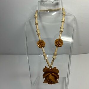 Vintage Elegant Floral yellow Bakelite flowers with celluloid beaded Necklace